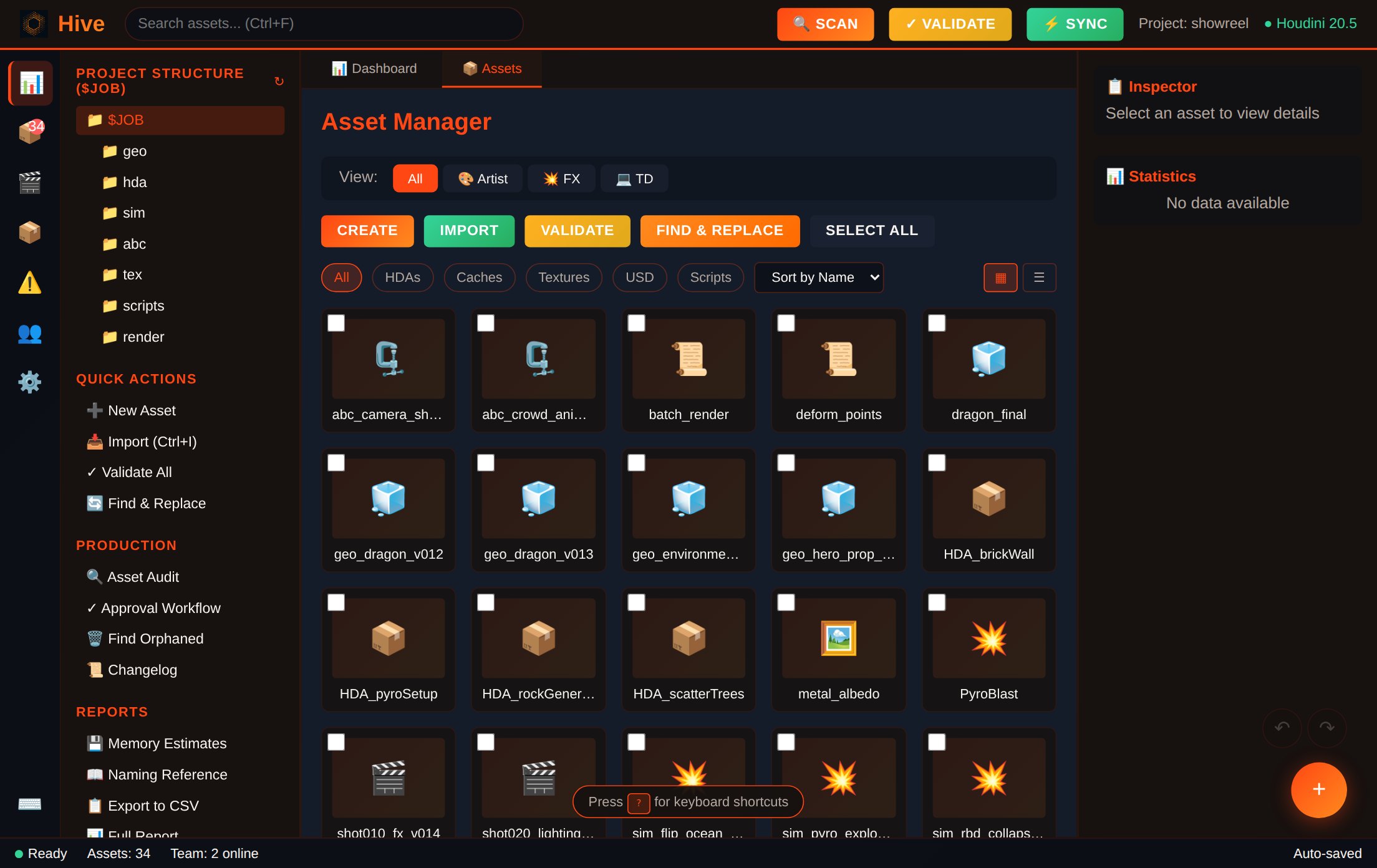 Asset tree showing the $JOB structure