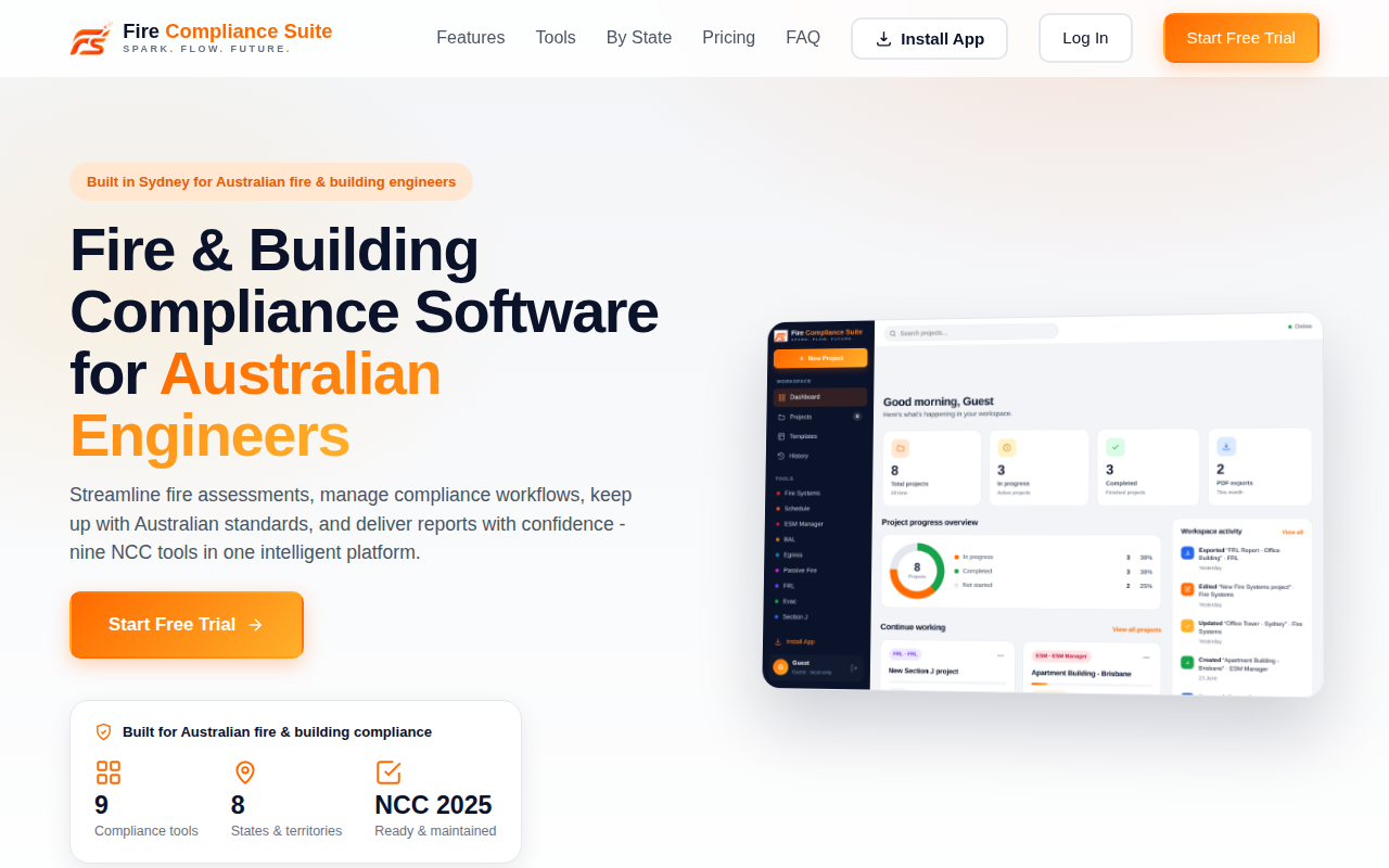 Fire and Building Compliance Suite tool dashboard