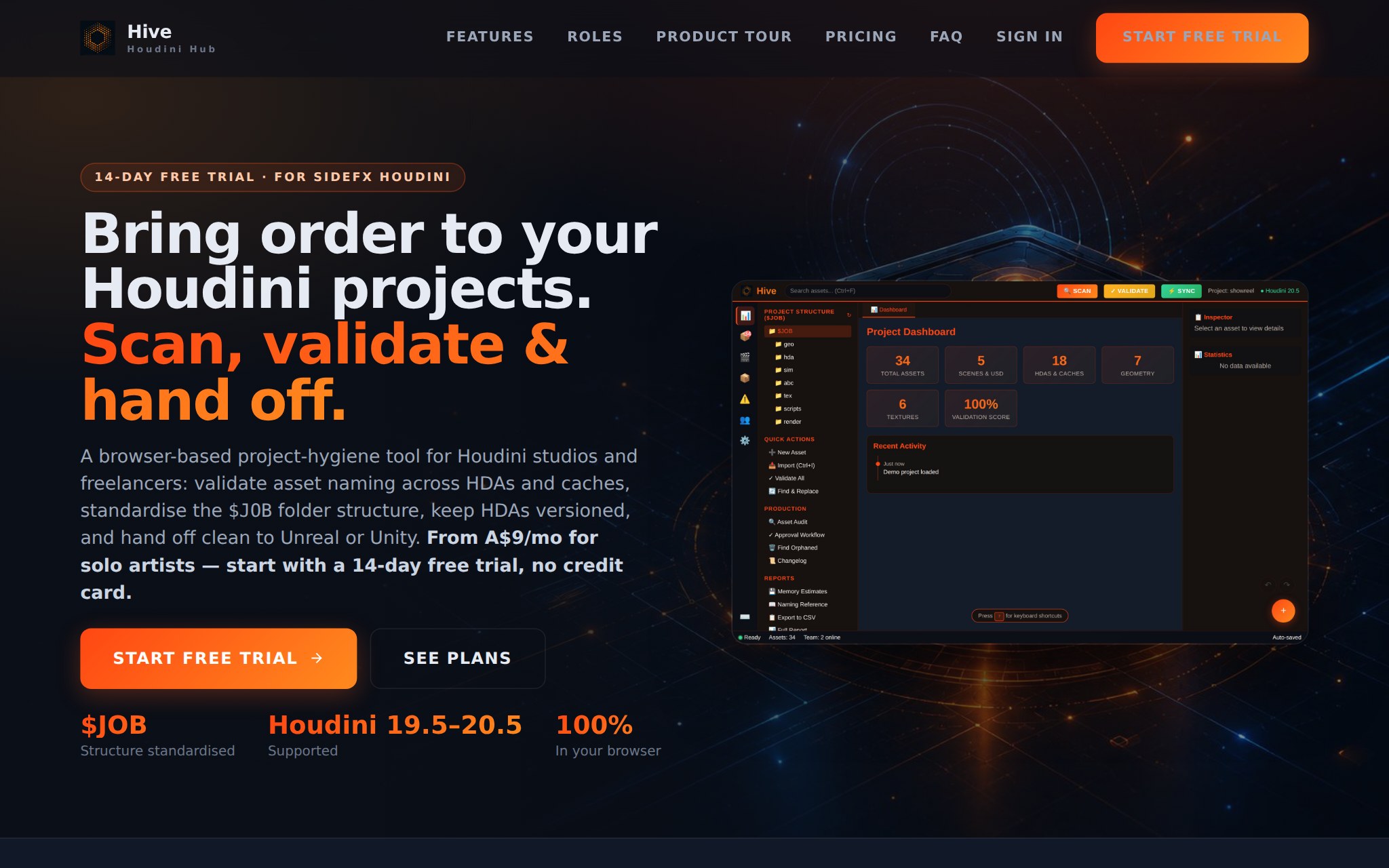 Hive Houdini Studio Hub project scan and $JOB structure check