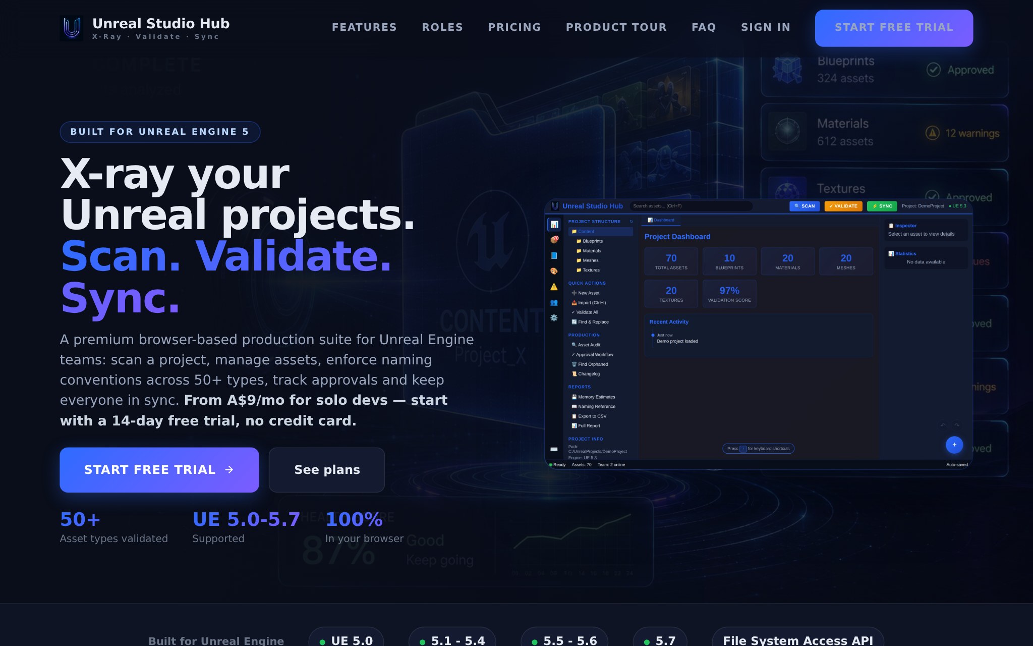 Unreal Studio Hub project scan and naming validation