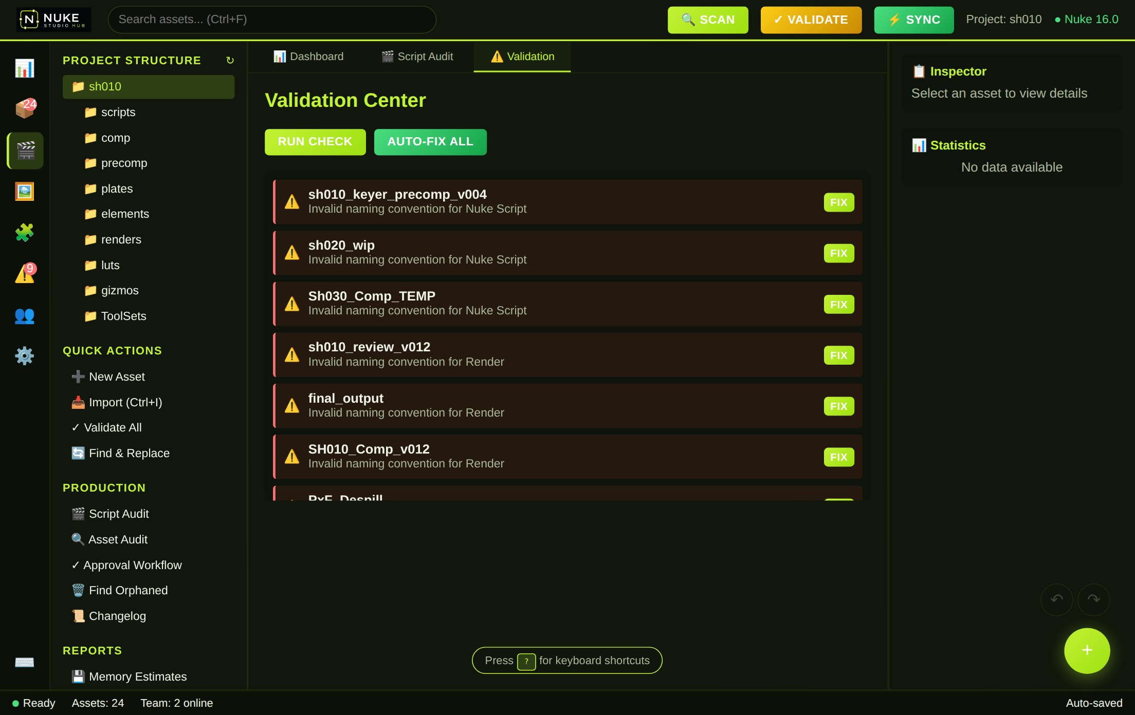 Validation Center; naming and version checks