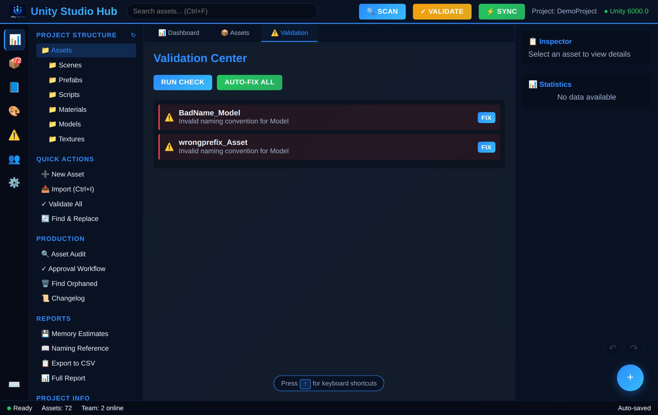 Validation Center with naming issues